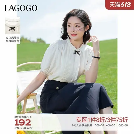 LAGOGO公主风法式甜美短袖衬衫女拉谷谷2025年夏季新款蝴蝶结上衣商品大图