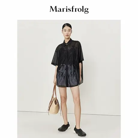 【爆款补单】Marisfrolg玛丝菲尔夏季新款黑色时尚刺绣薄款衬衫女商品大图