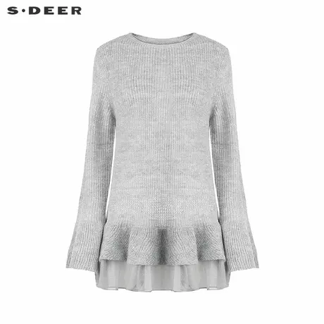 sdeer圣迪奥女装罗纹圆领网纱拼接宽松针织衫S244Z3530商品大图