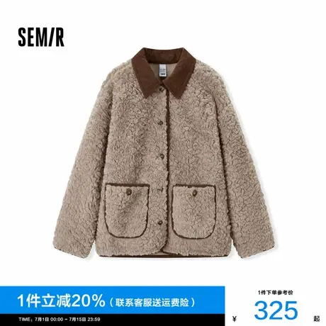 [商场同款]森马外套女仿兔毛宽松冬季2024新款灯芯绒翻领夹克复古图片