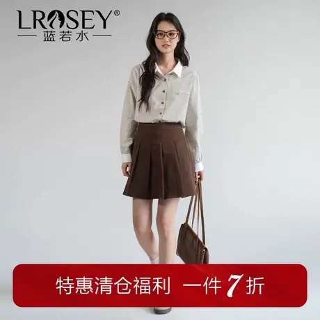 蓝若水大码女装撞色翻领条纹衬衫2025秋装胖MM新款遮肚子长袖上衣图片