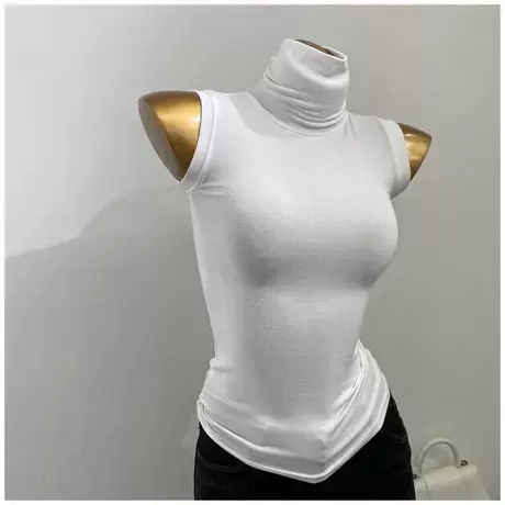 舒适好穿！微透高领打底衫无袖背心女修身性感T恤2021新款内搭图片