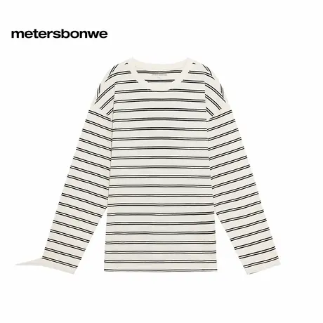 美特斯邦威T恤男2025秋季新款城市通勤舒适色织条纹打底长袖体恤图片