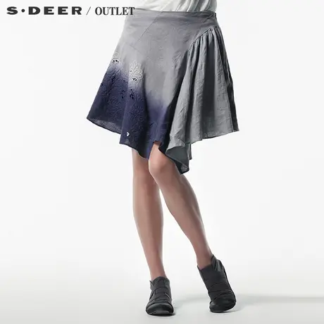 s.deer【新品】圣迪奥专柜正品女亚麻绣花吊染半身裙短裙3281339图片