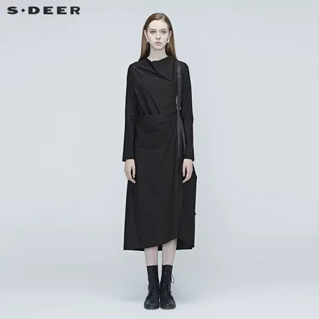 sdeer圣迪奥春秋长袖飘带不规则原创设计连衣裙潮酷S20381214商品大图