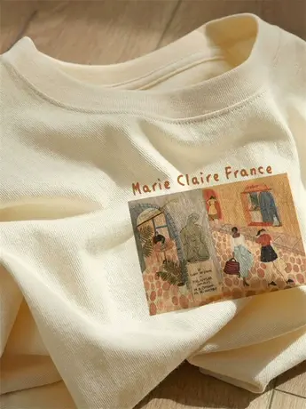 美式纯棉正肩t恤女夏季设计感小众女装短袖体恤港味复古chic上衣商品大图