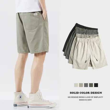 工装短裤男潮牌夏季薄款宽松直筒卡其色休闲运动纯棉外穿五分中裤商品大图