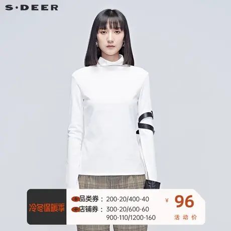 sdeer圣迪奥女装高领绑带长袖白色T恤S20380224🌡商品大图