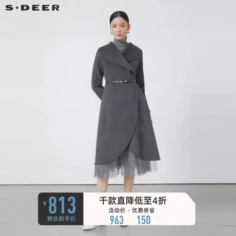 sdeer圣迪奥女装翻领收腰不规则毛呢大衣S224Z25A1🐐商品大图