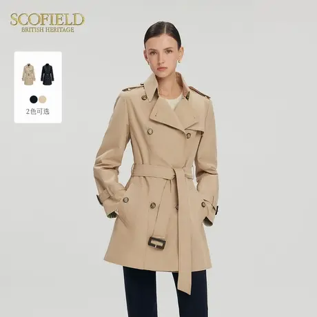 Scofield女装古典英伦风中长款风衣外套格子点缀2025春季新品商品大图