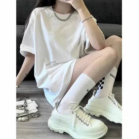 圆领百搭潮牌设计感短袖t恤女2025新款夏季宽松显瘦中长款上衣ins商品大图