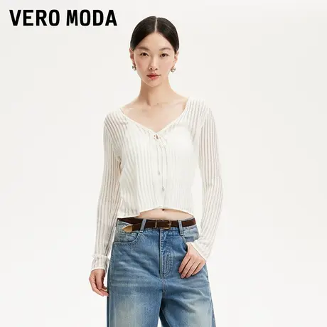Vero Moda奥莱针织衫女2025夏季新款亮片微透V领罩衫慵懒休闲上衣图片