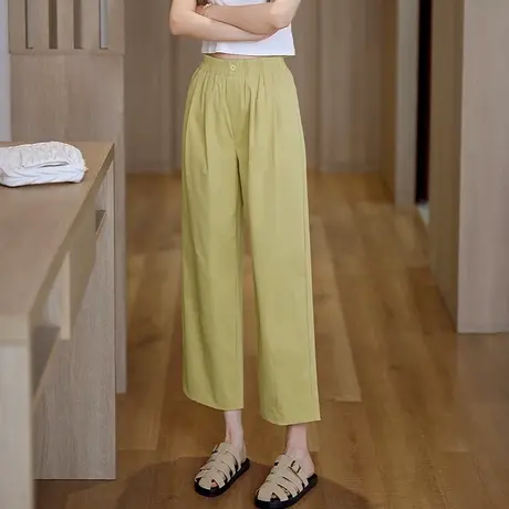 夏季舒适九分窄版直筒裤女凉爽轻薄松紧腰休闲裤子时尚百搭阔腿裤商品大图