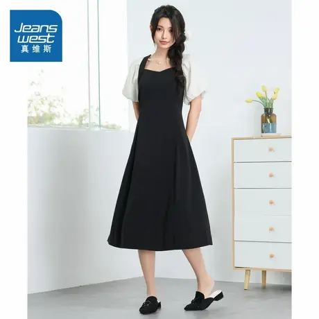 G8真维斯女装 2025夏季新款 连衣裙黑色时尚百搭休闲宽松显瘦裙子图片