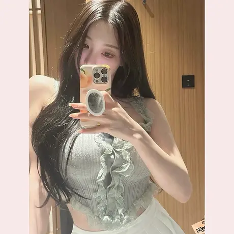 现货 纯欲针织吊带背心女春夏蕾丝拼接修身内搭上衣外穿图片