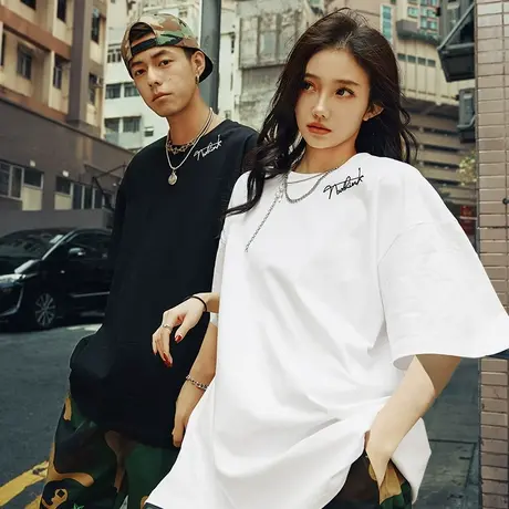 Nuthink美式复古潮牌宽松短袖T恤字母重磅大码男女半袖2025夏季图片