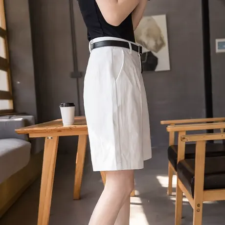 百慕大短裤女宽松夏季工装裤高腰休闲百搭五分阔腿西装中裤图片