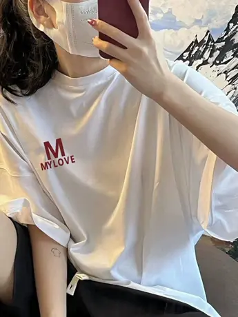 美式仿棉短袖正肩t恤女夏季设计感小众宽松体恤休闲上衣2023爆款图片