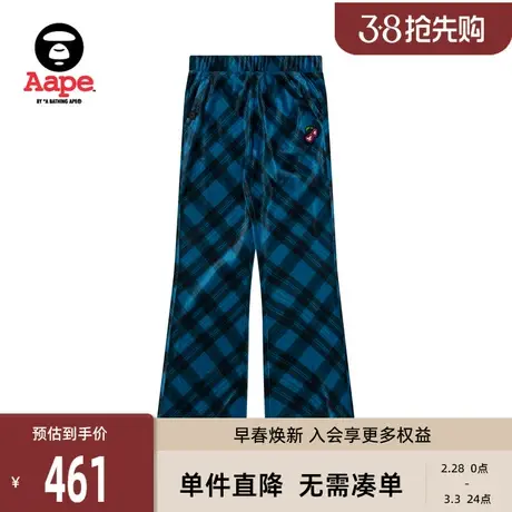 Aape旗舰店女装春夏复古格纹猿人樱桃刺绣微喇休闲长裤A653XAL图片