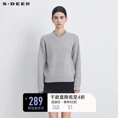 sdeer圣迪奥女装时尚罗纹圆领宽松落肩针织衫S233Z3572图片