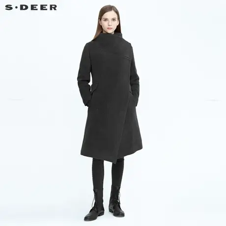 sdeer圣迪奥女装设计感不规则拼接中长款毛呢风衣S20481820图片