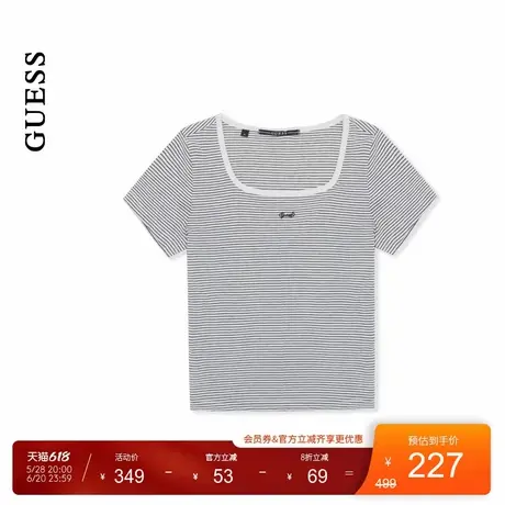 GUESS25年新款夏季女士方领条纹百搭显瘦通勤T恤短袖-OP2K5414图片