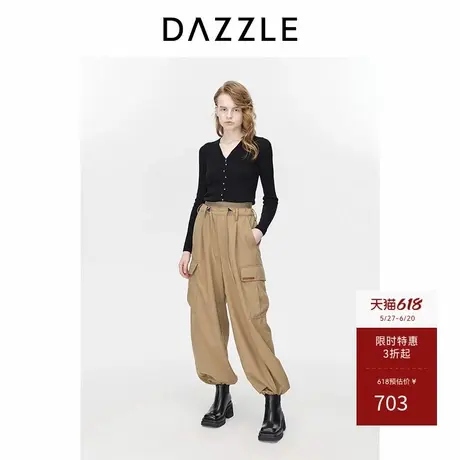 DAZZLE地素奥莱  休闲裤冬季女装摩登抽绳设计感工装长裤商品大图