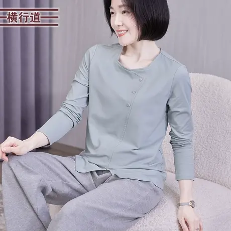 开叉方领长袖上衣服打底衫韩版纯色T恤春季女士体恤小衫2025春装商品大图