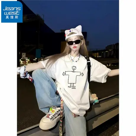 NR真维斯简约卡通印花短袖t恤女夏季新款宽松百搭休闲纯棉上衣潮图片