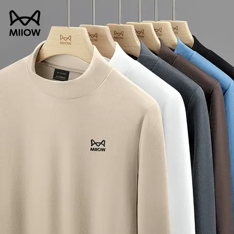 猫人280g双面德绒半高领秋冬男士纯色长袖T恤新款加厚保暖打底衫图片