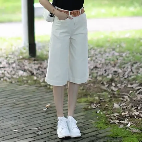 夏季新款牛仔短裤女七分宽松舒适轻薄直筒裤显瘦百搭休闲阔腿裤商品大图