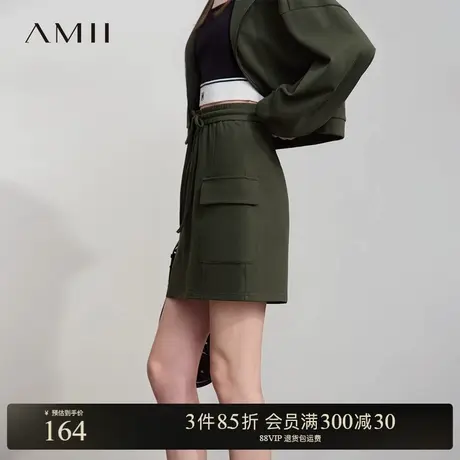 Amii2025秋新款极简休闲运动风橡筋腰合体短款拉架棉短裙半身裙商品大图