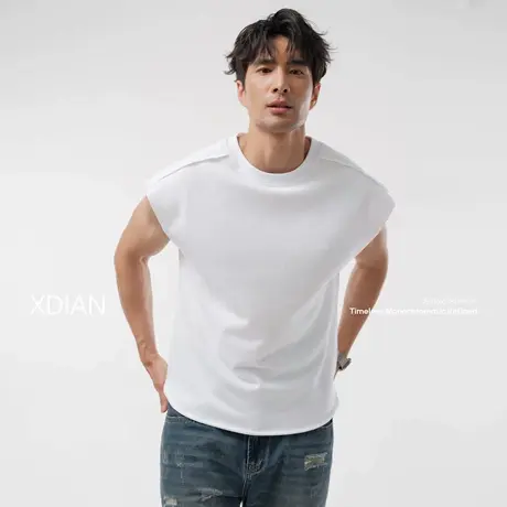 续点「亲肤透气」重磅260G无袖t恤男美式背心运动健身坎肩夏季棉图片