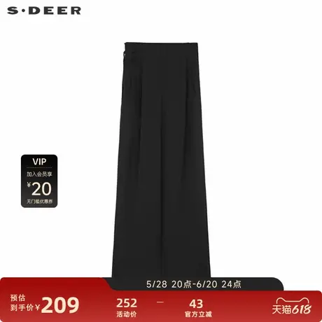 sdeer圣迪奥女装复古简约高腰盘扣压褶阔腿长裤S241Z0812图片
