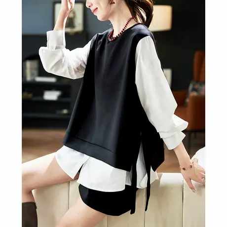 宝诗黎假两件拼接宽松衬衫女2025春季韩系洋气慵懒休闲长袖上衣商品大图
