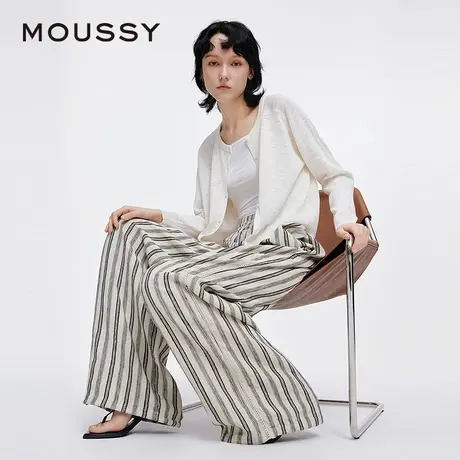 MOUSSY 2025夏季新品条纹通勤休闲松紧腰阔腿长裤028ISA31-1001商品大图