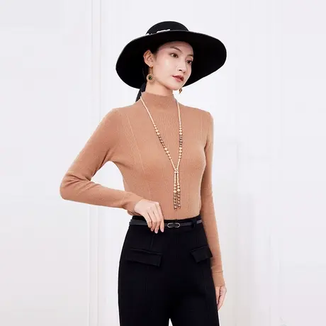 希区瑞普女士长袖羊毛针织衫上衣无缝半高领打底毛衣内搭新款修身商品大图