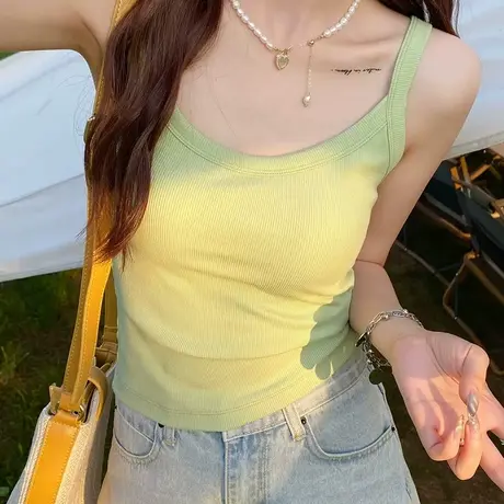 薄荷曼波穿搭夏天绿色带胸垫吊带背心女外穿打底运动美背无袖上衣商品大图