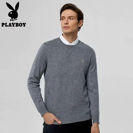 【可机洗】花花公子羊毛衫男立体提花套头圆领针织衫打底毛衣春季商品大图