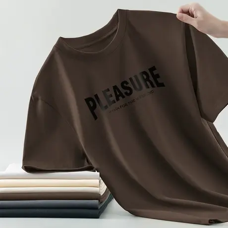 260g重磅纯棉短袖t恤男装夏季半袖全棉圆领打底衫字母印花上衣服图片