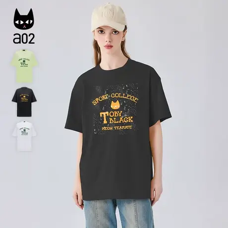 a02韩版个性趣味纯色印花T恤女短袖2025夏季新款全棉宽松圆领上衣图片