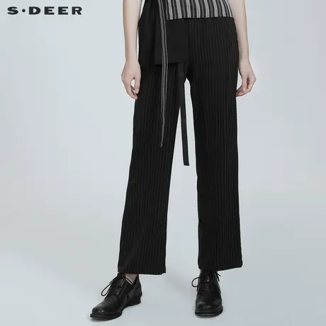 sdeer圣迪奥女装复古条纹松紧腰带直筒长裤S21260819图片