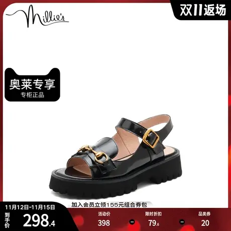 millie's妙丽夏季新款漆牛皮时尚厚底女凉鞋8101ZBL1商品大图