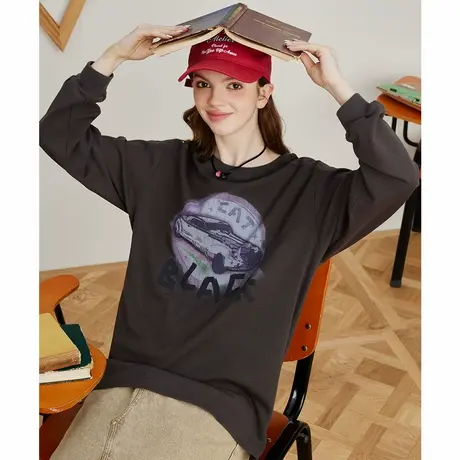 a02个性涂鸦设计百搭潮女式卫衣2025春季新款简约圆领长袖上衣商品大图