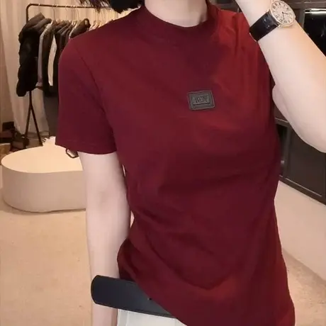 红色半高领短袖t恤2025开春简约短款上衣独特漂亮小衫打底衫潮款商品大图