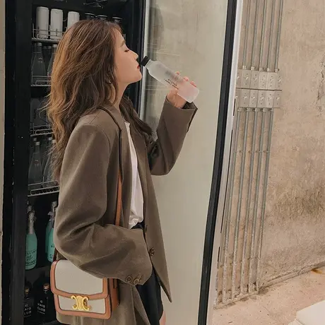 西装外套女春秋新款女装2024宽松大码显瘦胖mm炸街气质咖色休闲商品大图