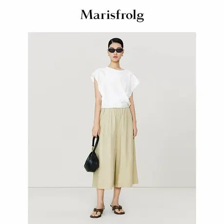 【精简美学】Marisfrolg玛丝菲尔夏季新款卡其色莱赛尔阔腿休闲裤商品大图