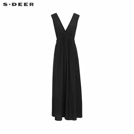 sdeer圣迪奥女装复古风琴褶收腰背带阔腿长裤S242Z1001商品大图