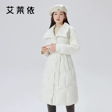 【直播】艾莱依翻领羽绒服女2023冬新款长款收腰气质时尚设计外套图片