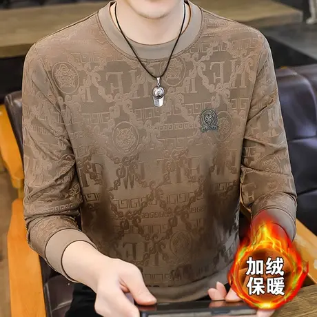 2023秋冬新款男士加绒加厚长袖T恤衫加肥加大码卫衣打底衫上衣服图片